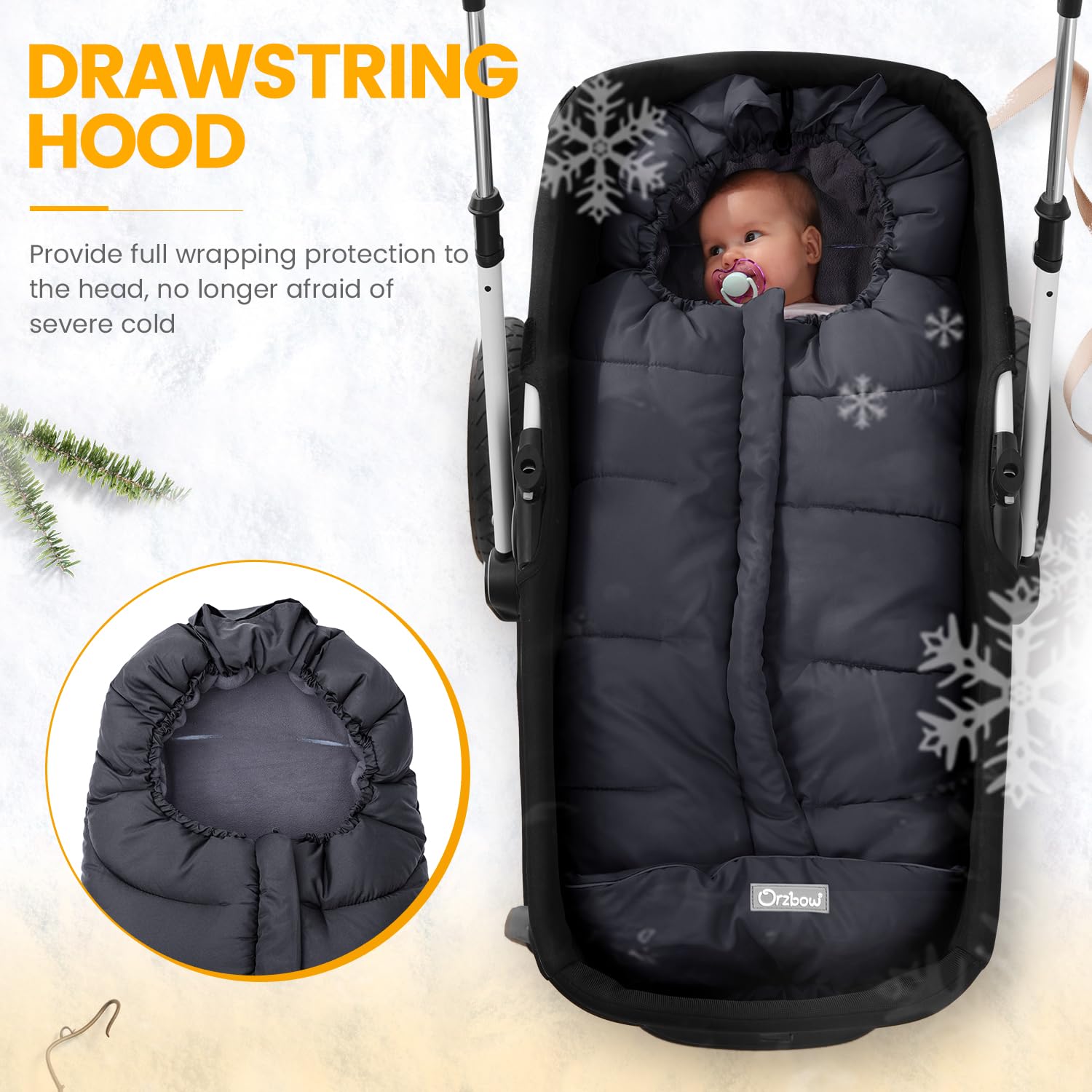 Orzbow Footmuff for stroller, back view showing fleece lining for warmth