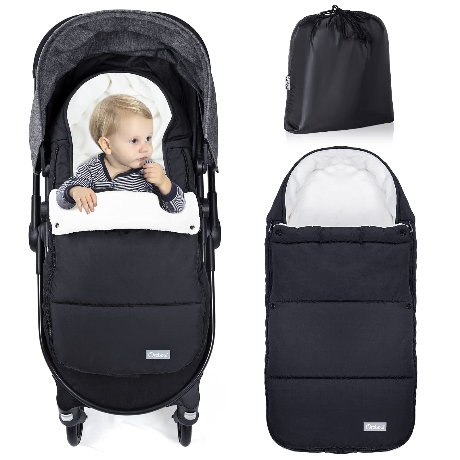 Orzbow footmuff in black for stroller weatherproof protection and warmth