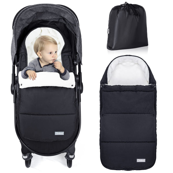 Orzbow footmuff in black for stroller weatherproof protection and warmth