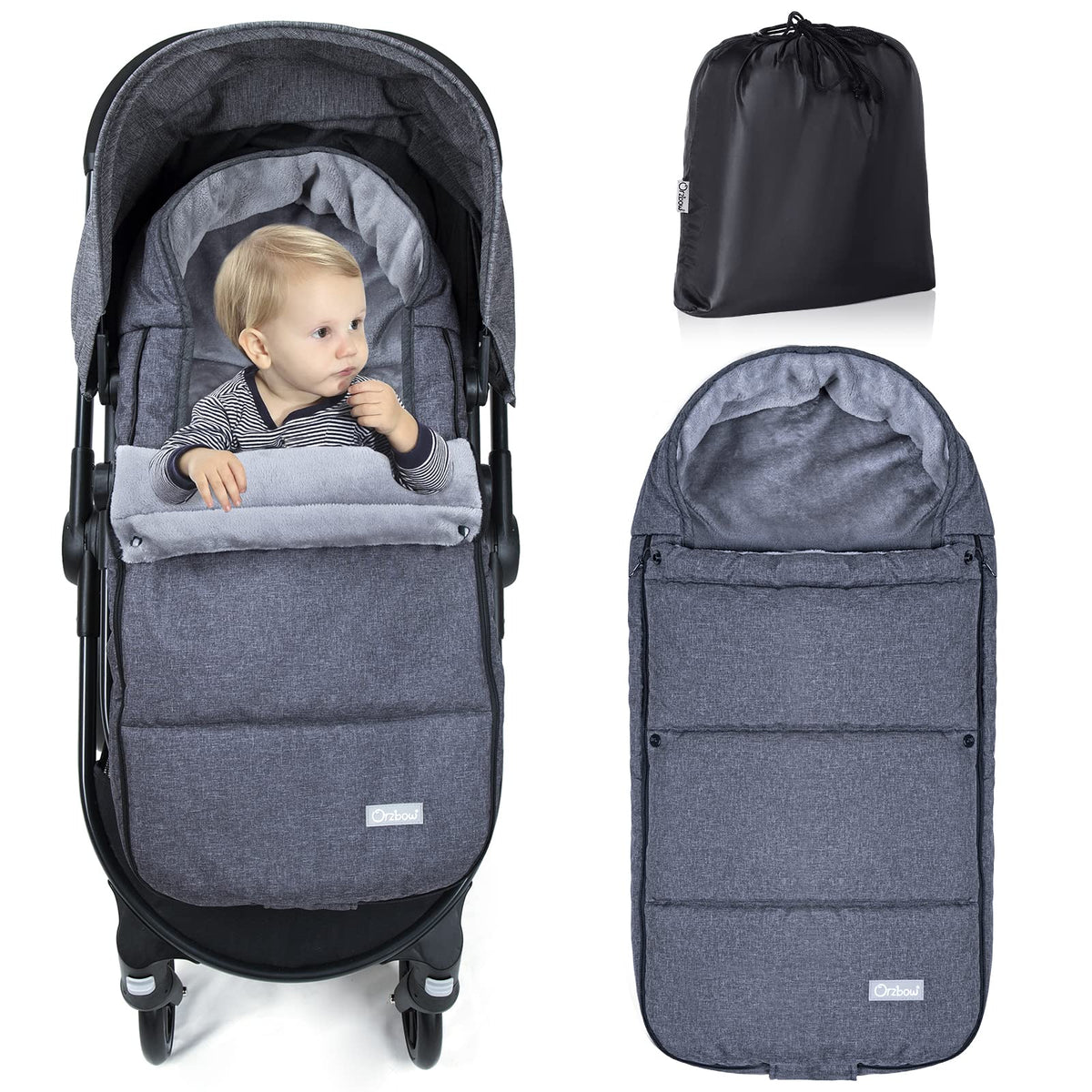 Orzbow Footmuff in black for strollers provides weatherproof warmth on the go