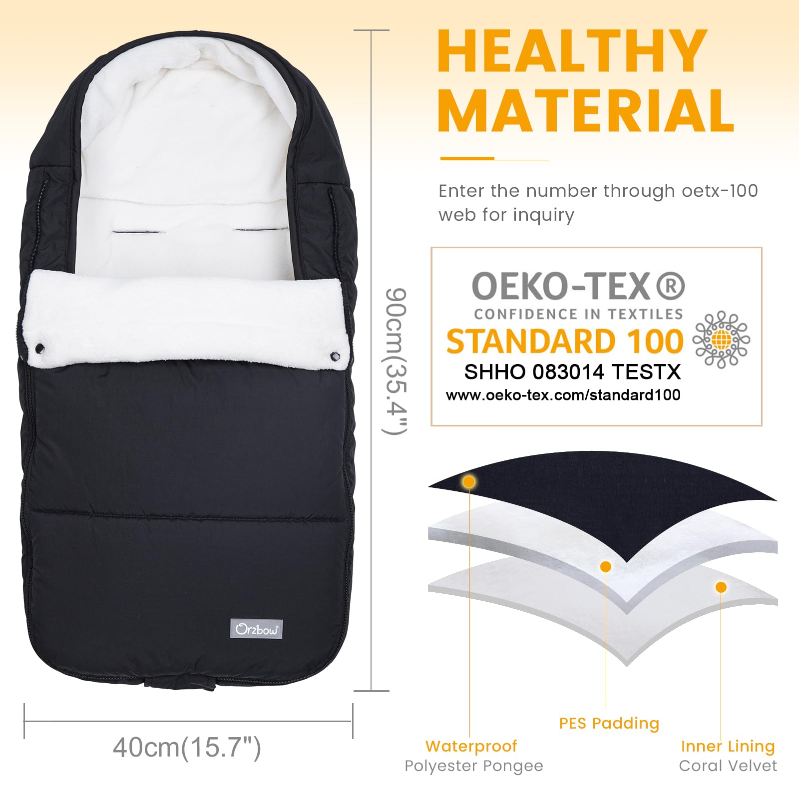 Orzbow footmuff universal fit with harness slots for strollers and car seats