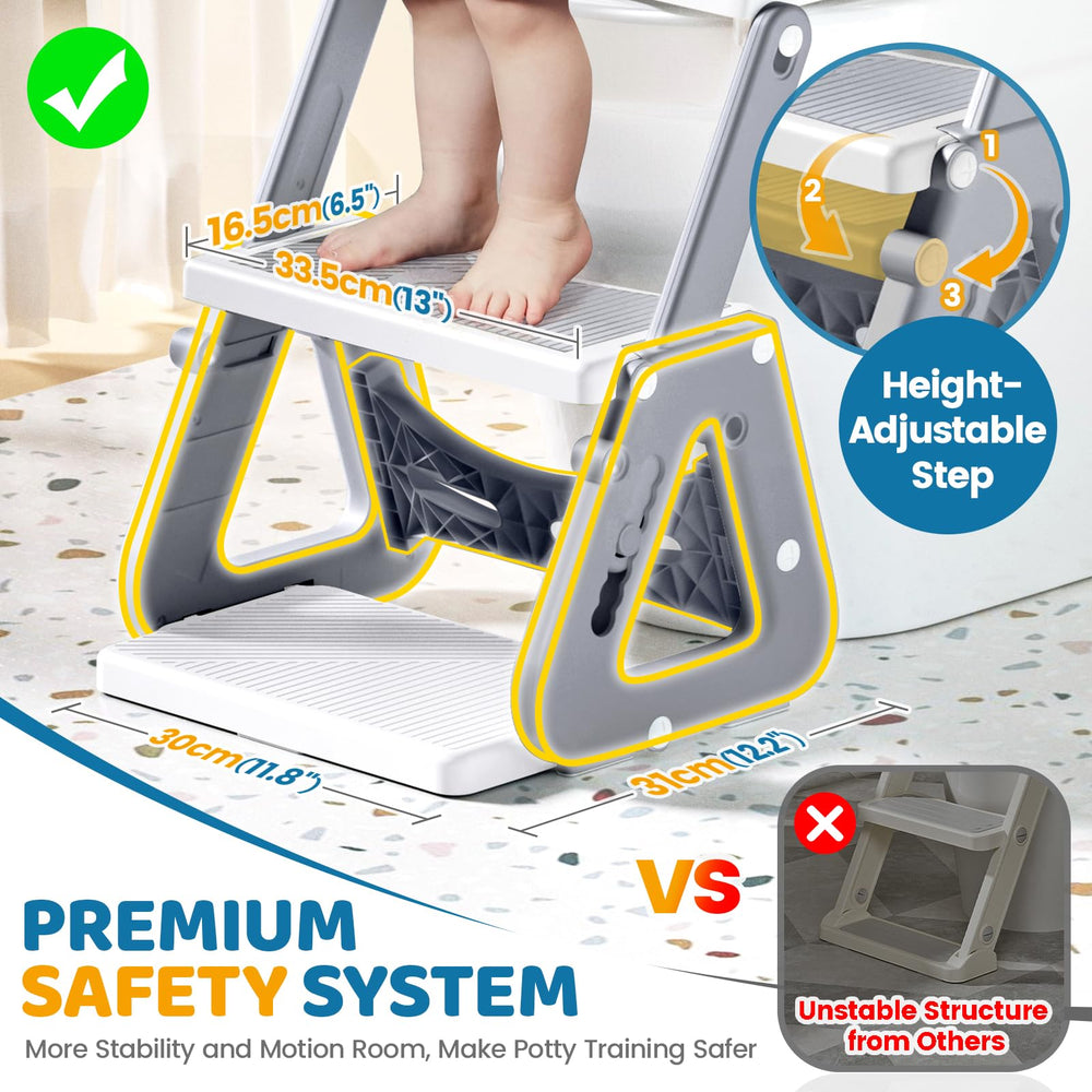 Orzbow Frog Potty Seat side with ladder illustrating height adjustment