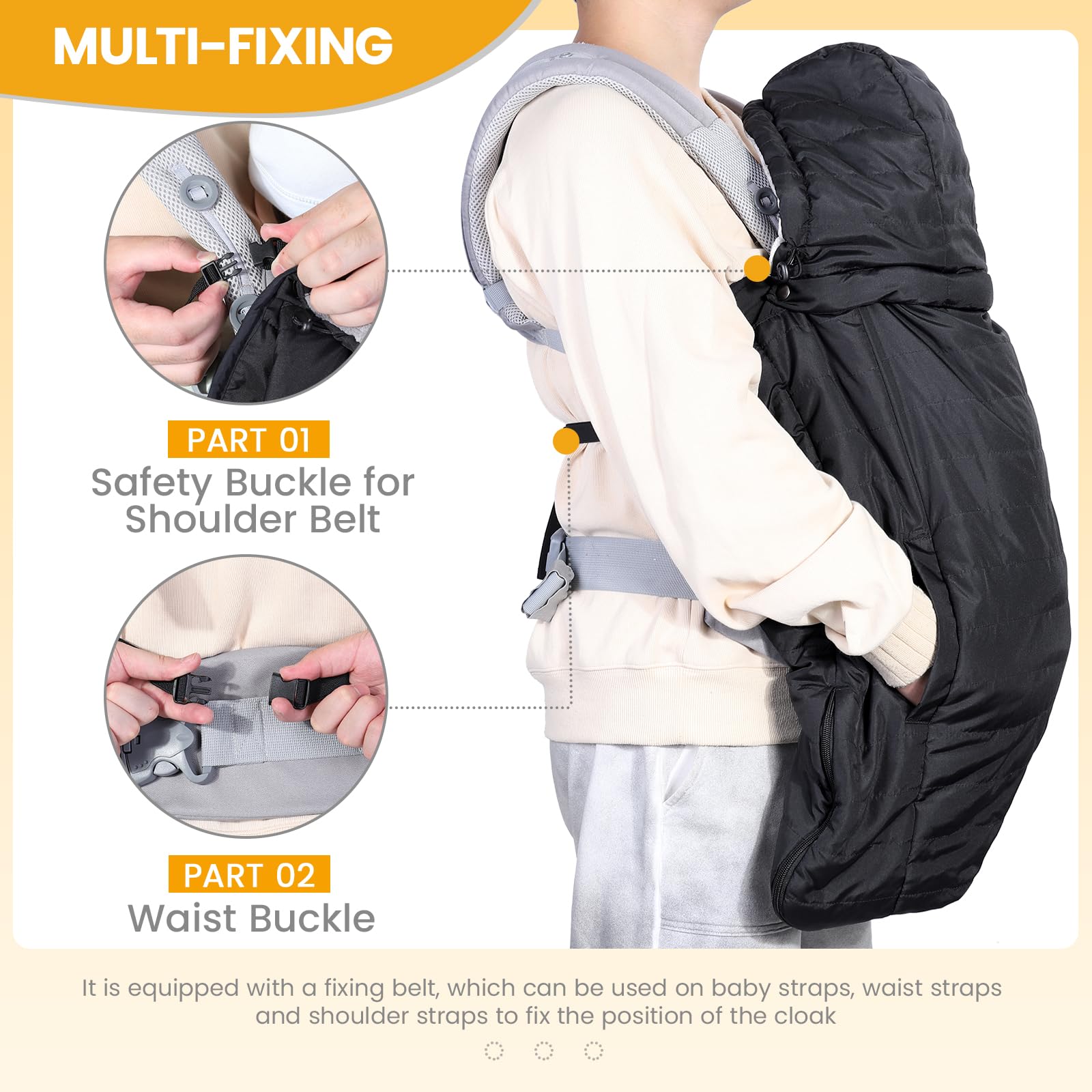 Orzbow front pocket with dual zippers for storage and adjustability.
