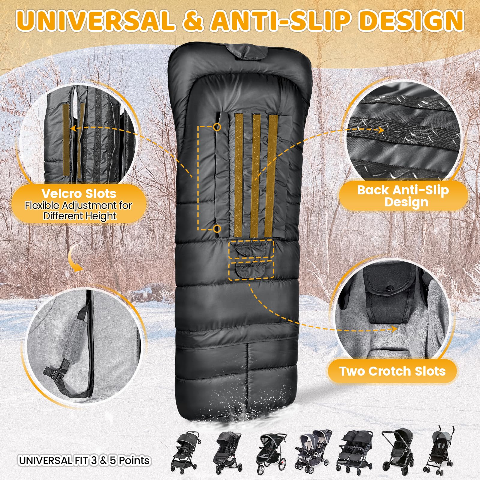 Orzbow full-coverage winter blanket fits most strollers for chilly days.