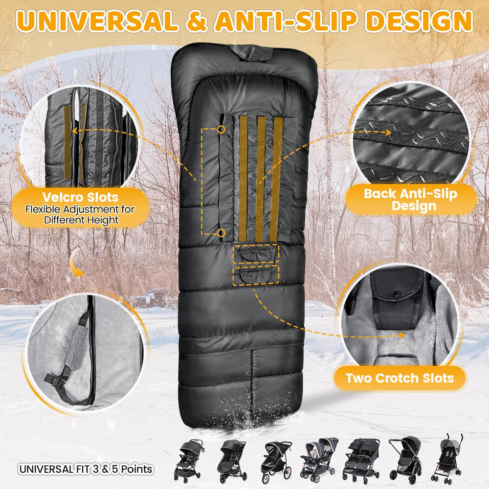 Orzbow full-coverage winter blanket fits most strollers for chilly days.