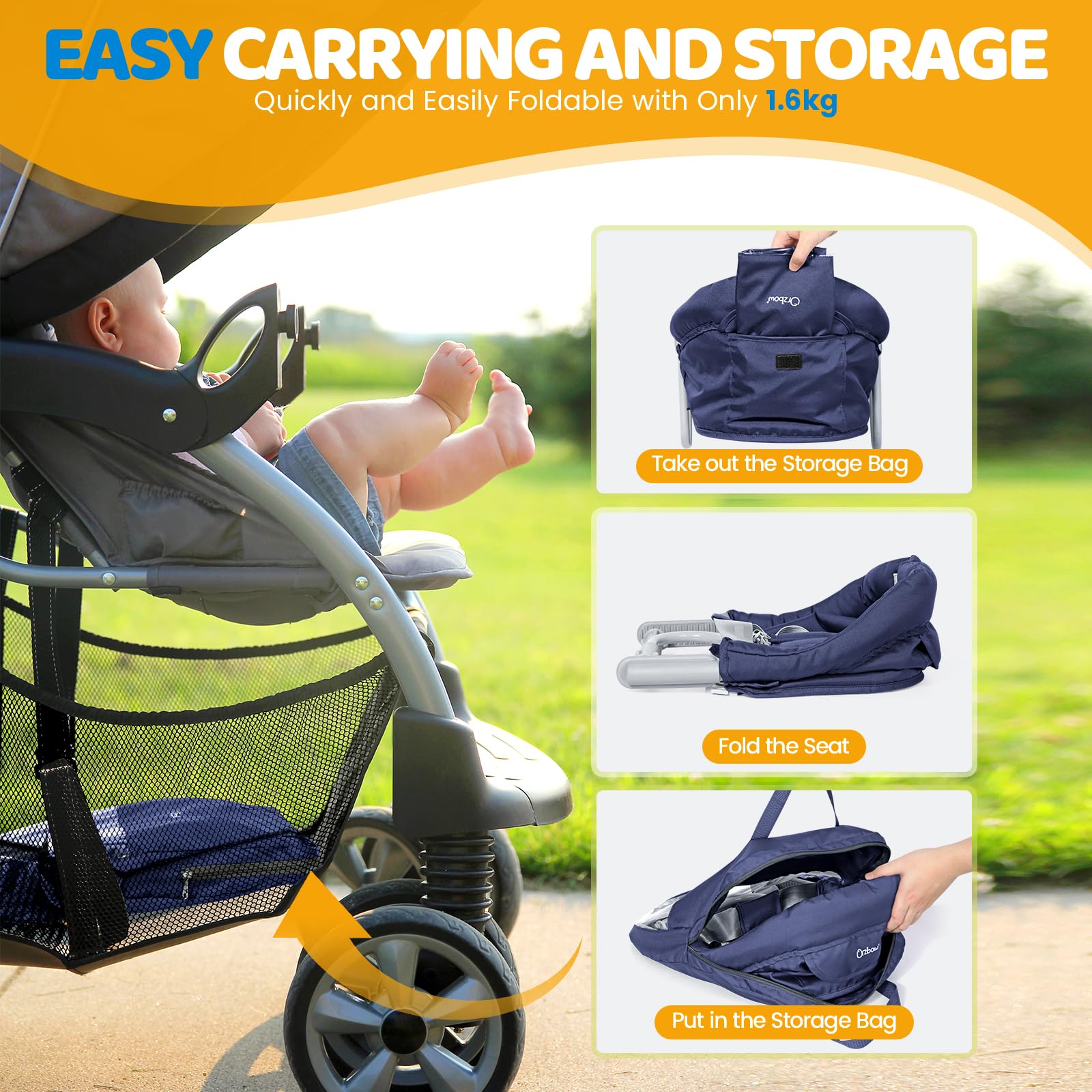 Orzbow high chair featuring 5-point safety belts for secure seating.