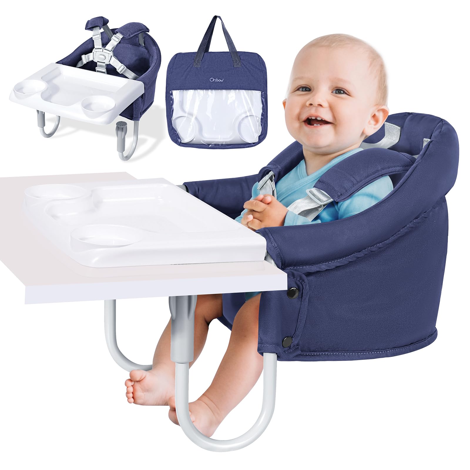 Orzbow hook-on high chair with removable tray for easy feeding while traveling