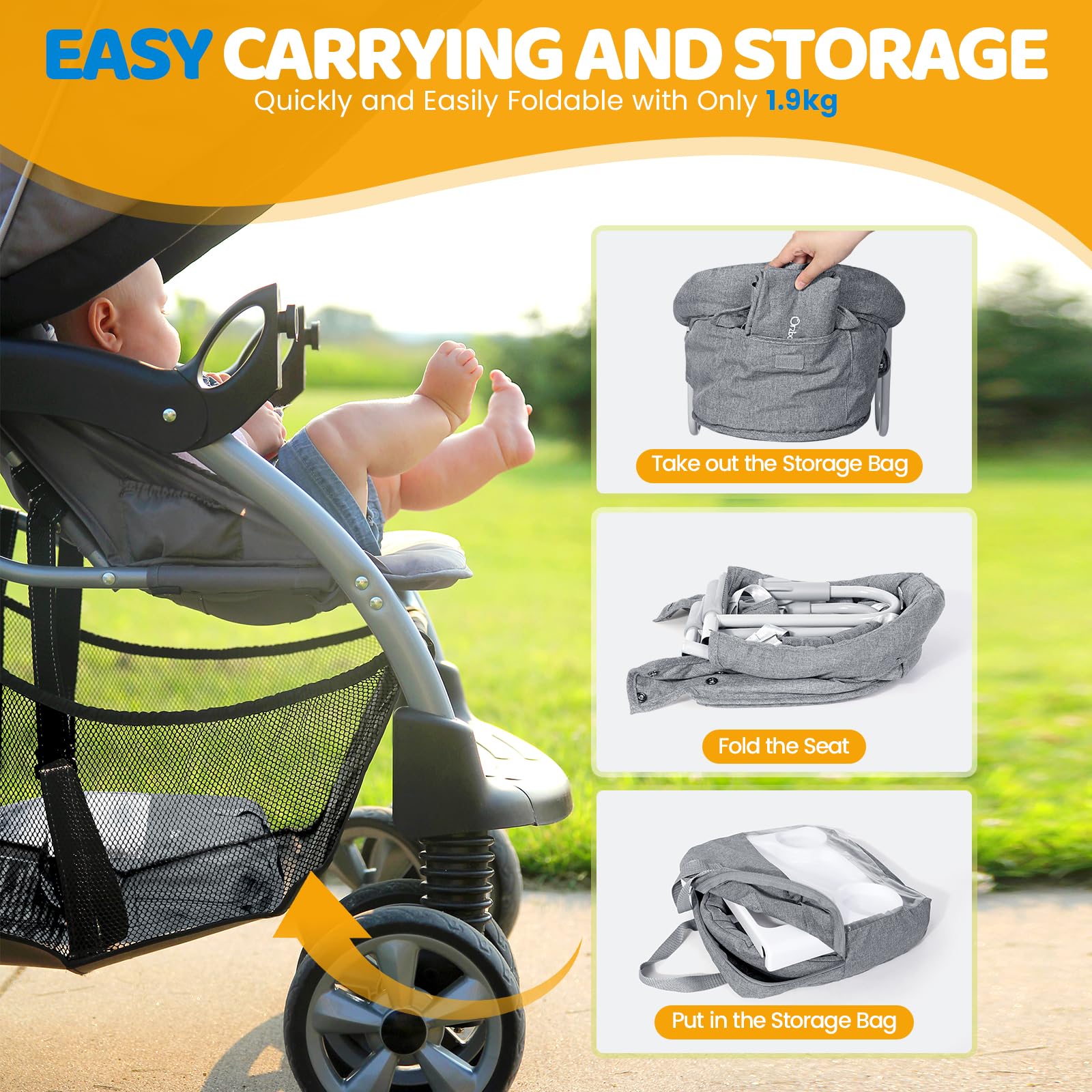 Orzbow hook-on high chair storage bags keep essentials organized.