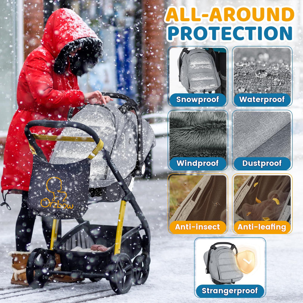 Orzbow infant car seat canopy features a breathable mesh window for airflow.