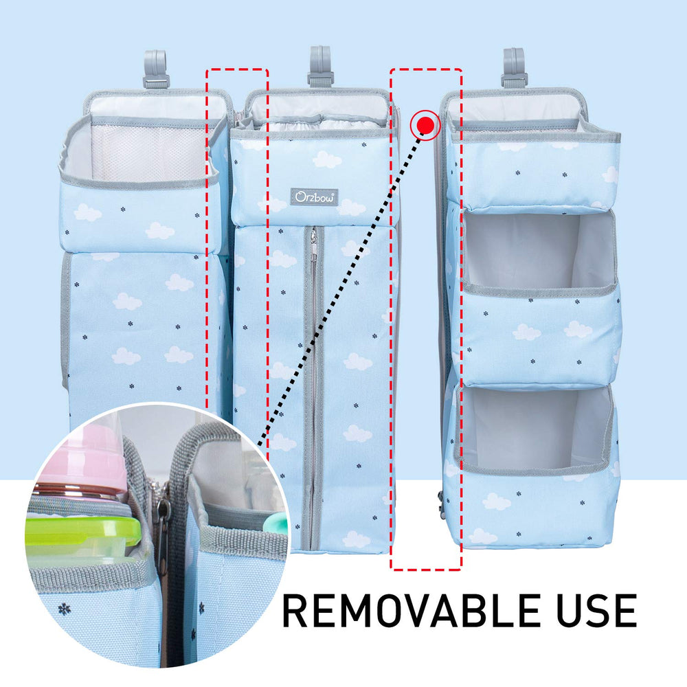 Orzbow large compartments arranged with diapers and wipes for a ready-to-go solution.