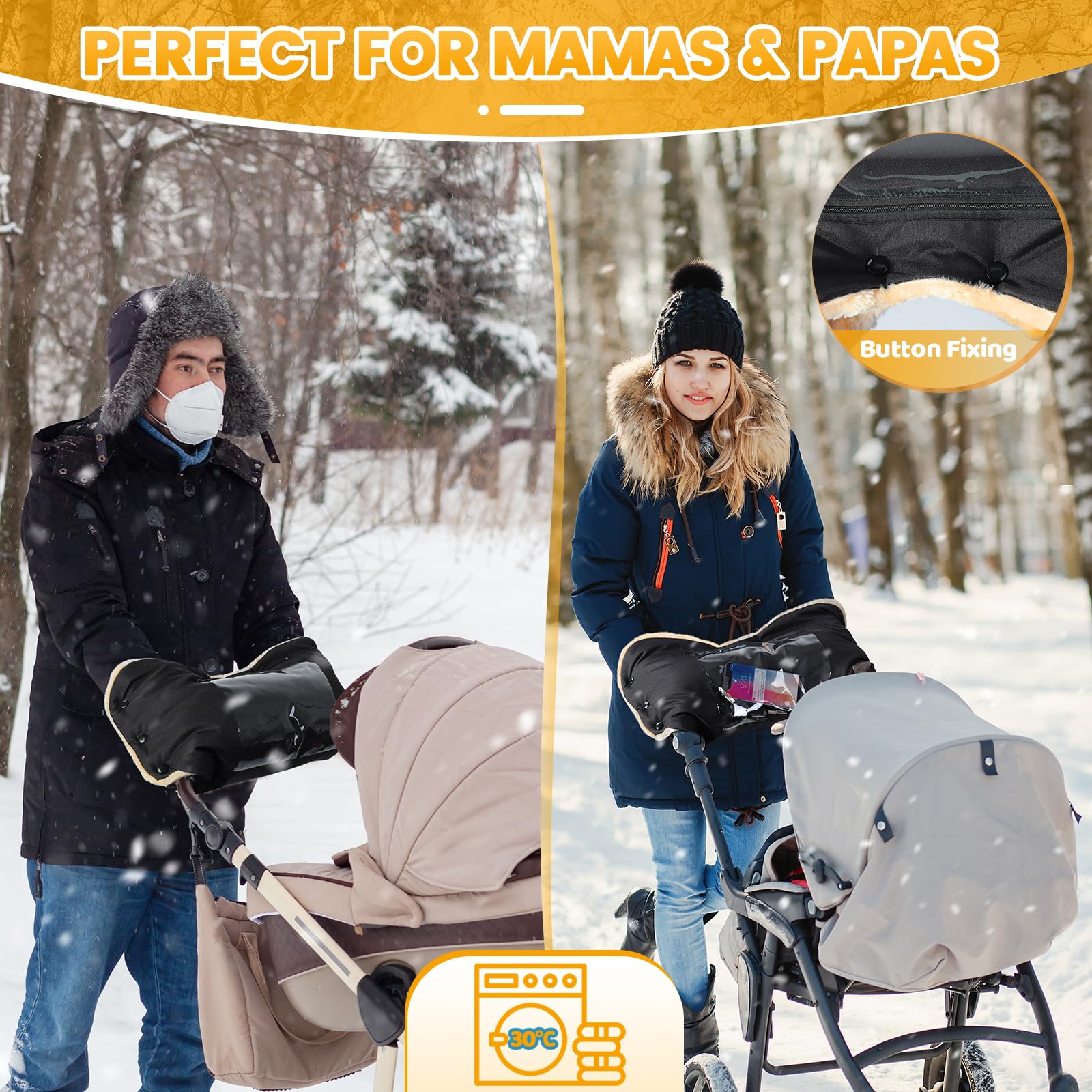 Orzbow machine washable stroller mitts simplify cleanups after outings.