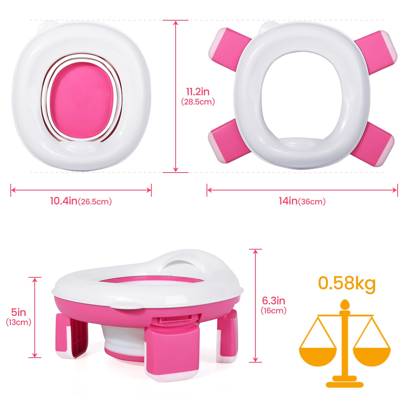 Orzbow pink travel potty ready for indoor and outdoor use.