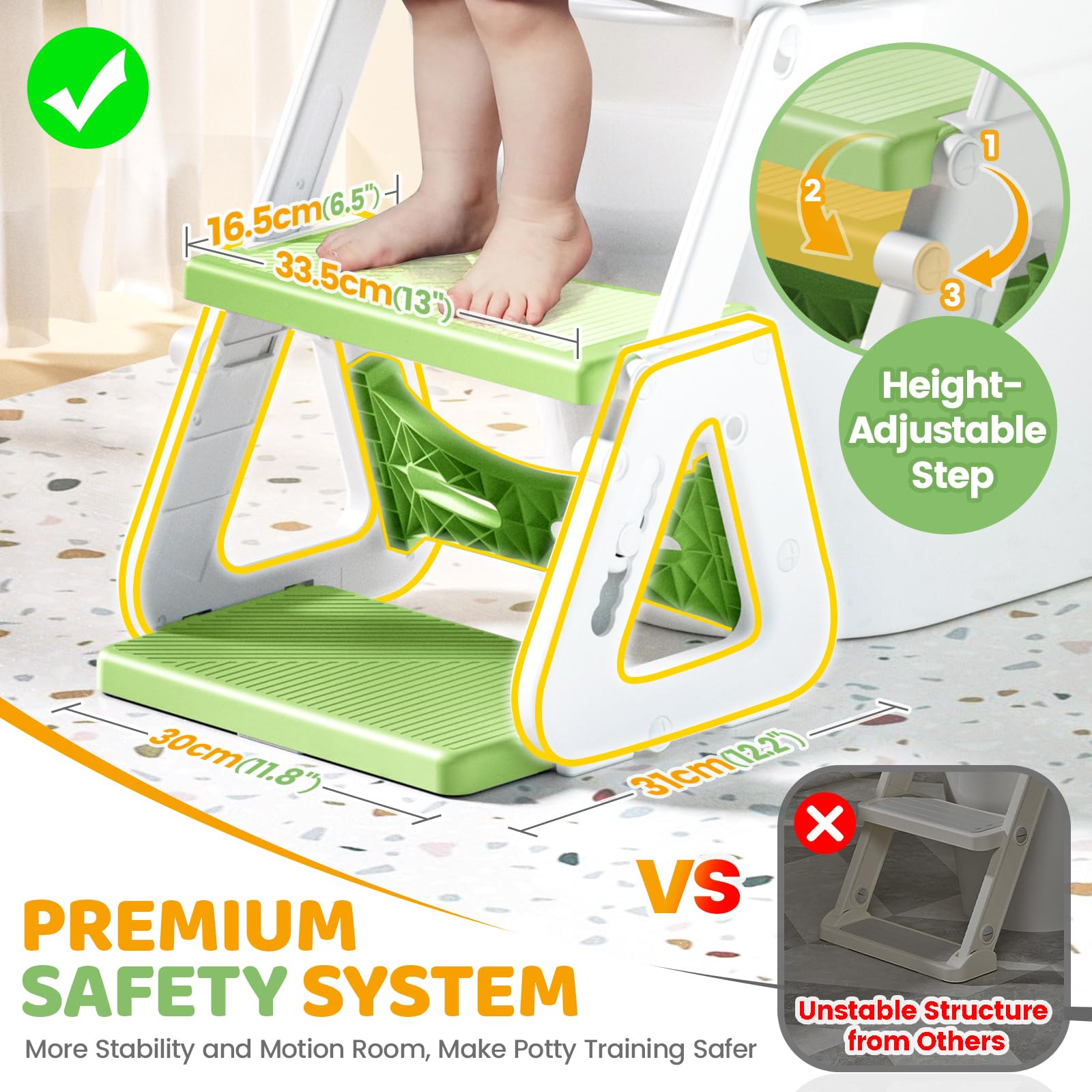 Orzbow Potty Ladder Step highlights wide treads for easy climbing