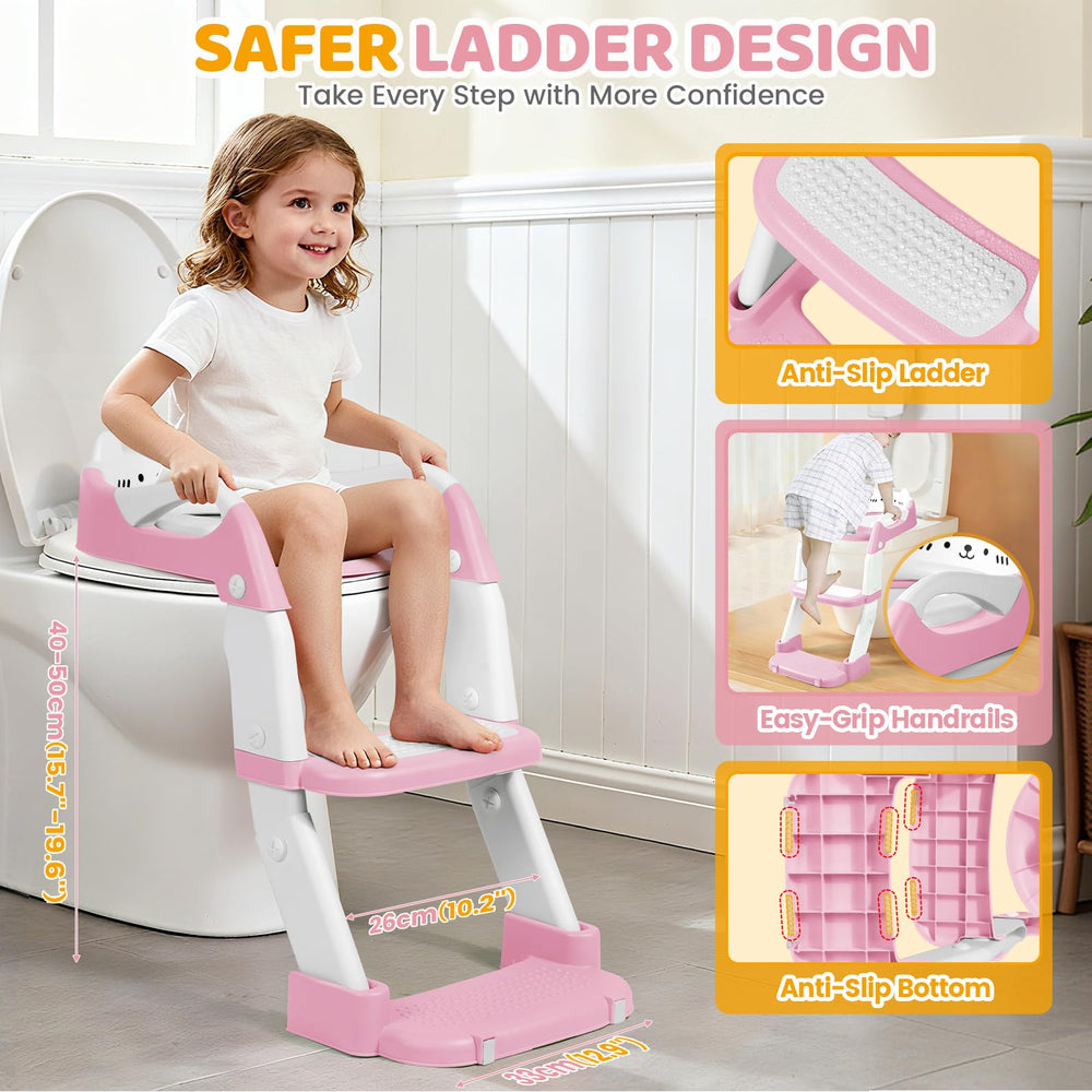 Orzbow potty seat with ladder viewed from side showing secure grip and stability