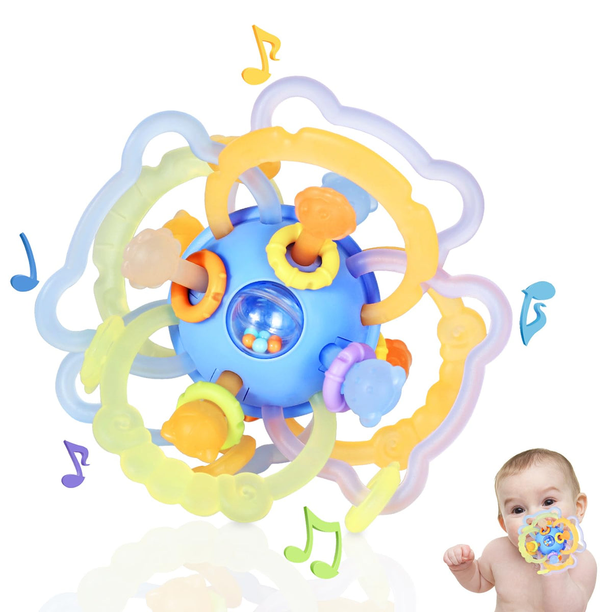 Orzbow sensory teething toy with eight textured rings for varied gum massage.