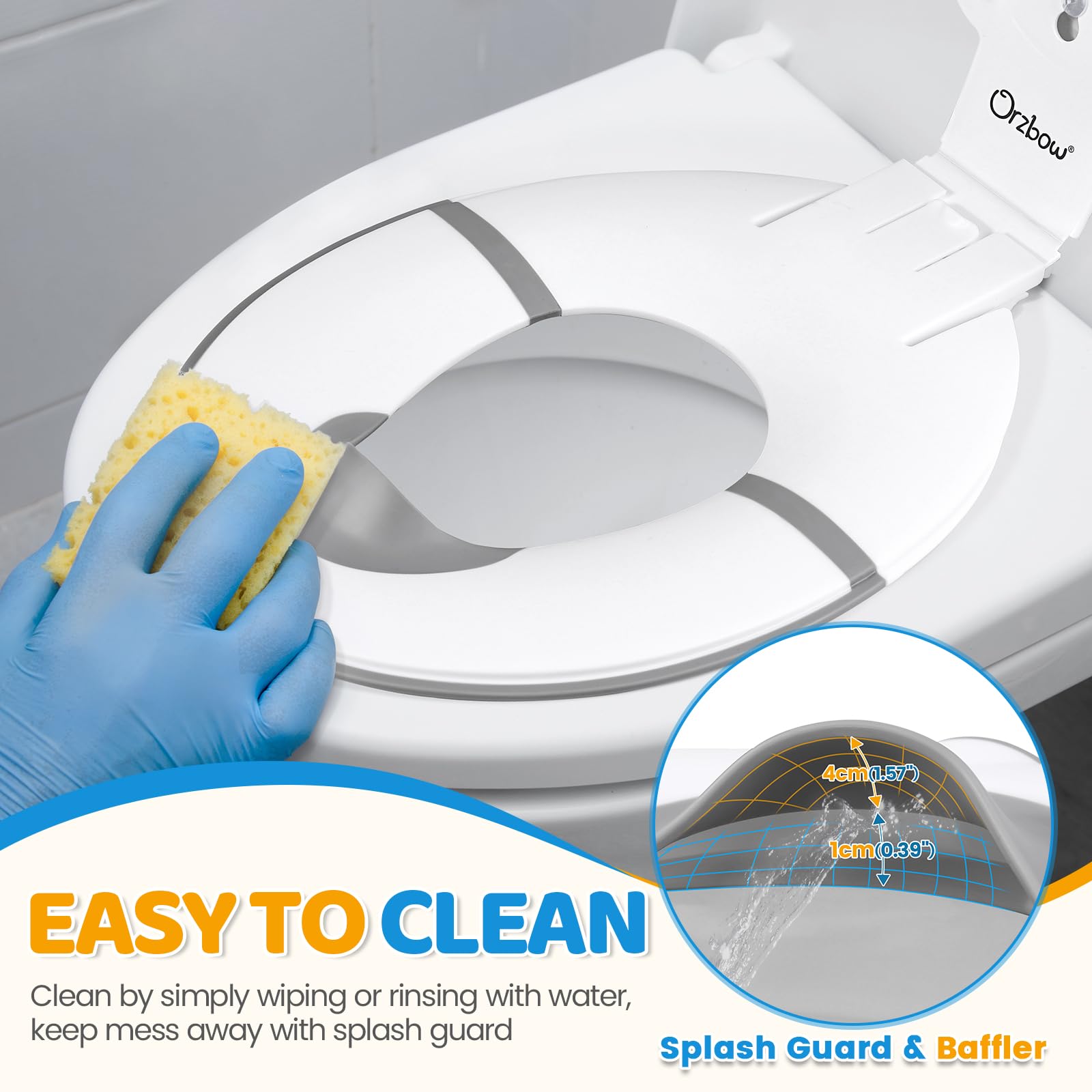 Orzbow splash guard helps prevent mess during potty time.