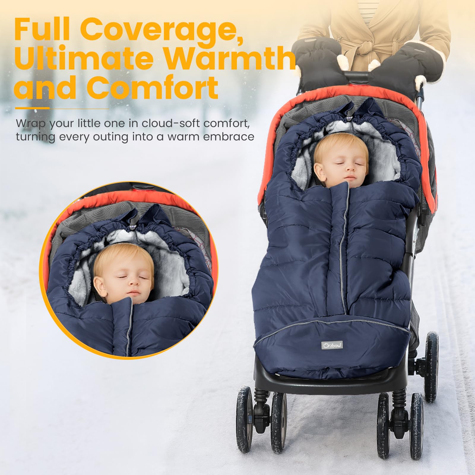Orzbow stroller footmuff with adjustable fit for secure installation