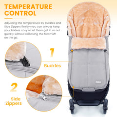 Orzbow footmuff back design provides secure coverage on most strollers