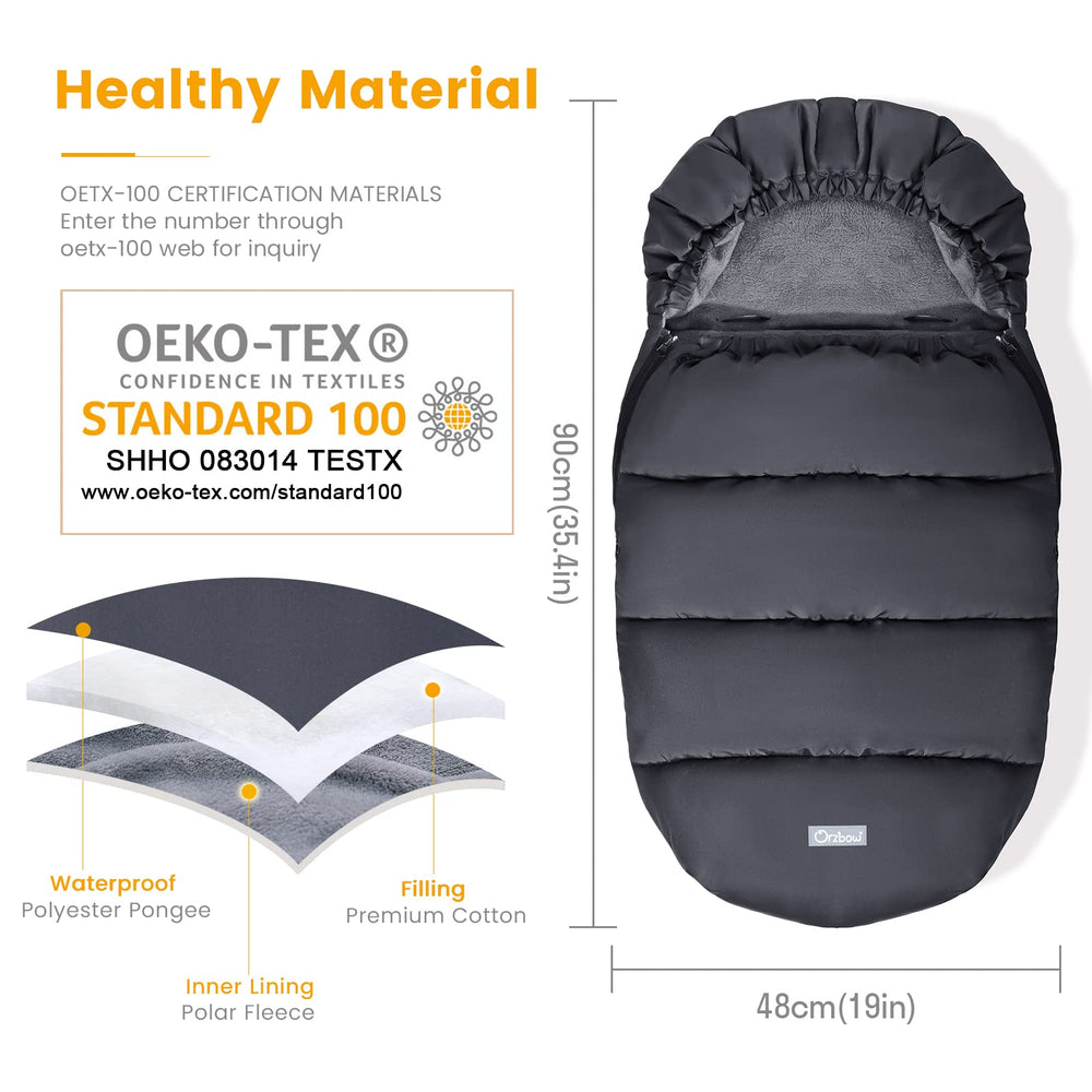 Orzbow footmuff buttons and zippers for easy temperature control