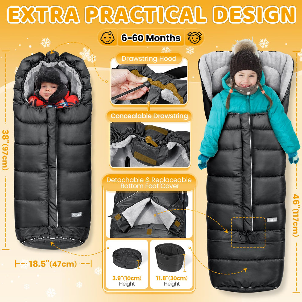 Orzbow stroller footmuff extended fit keeps toddlers warm on walks.