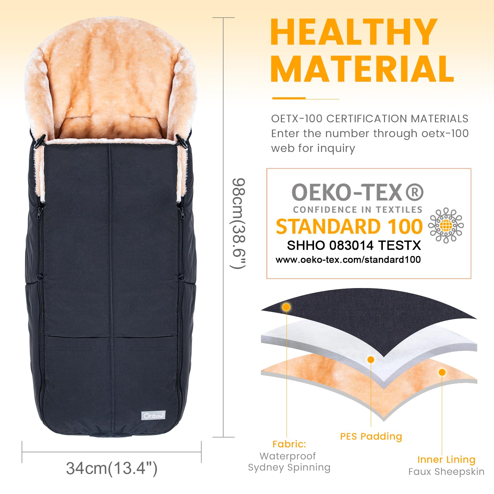 Orzbow footmuff includes a storage bag for travel and on the go use.