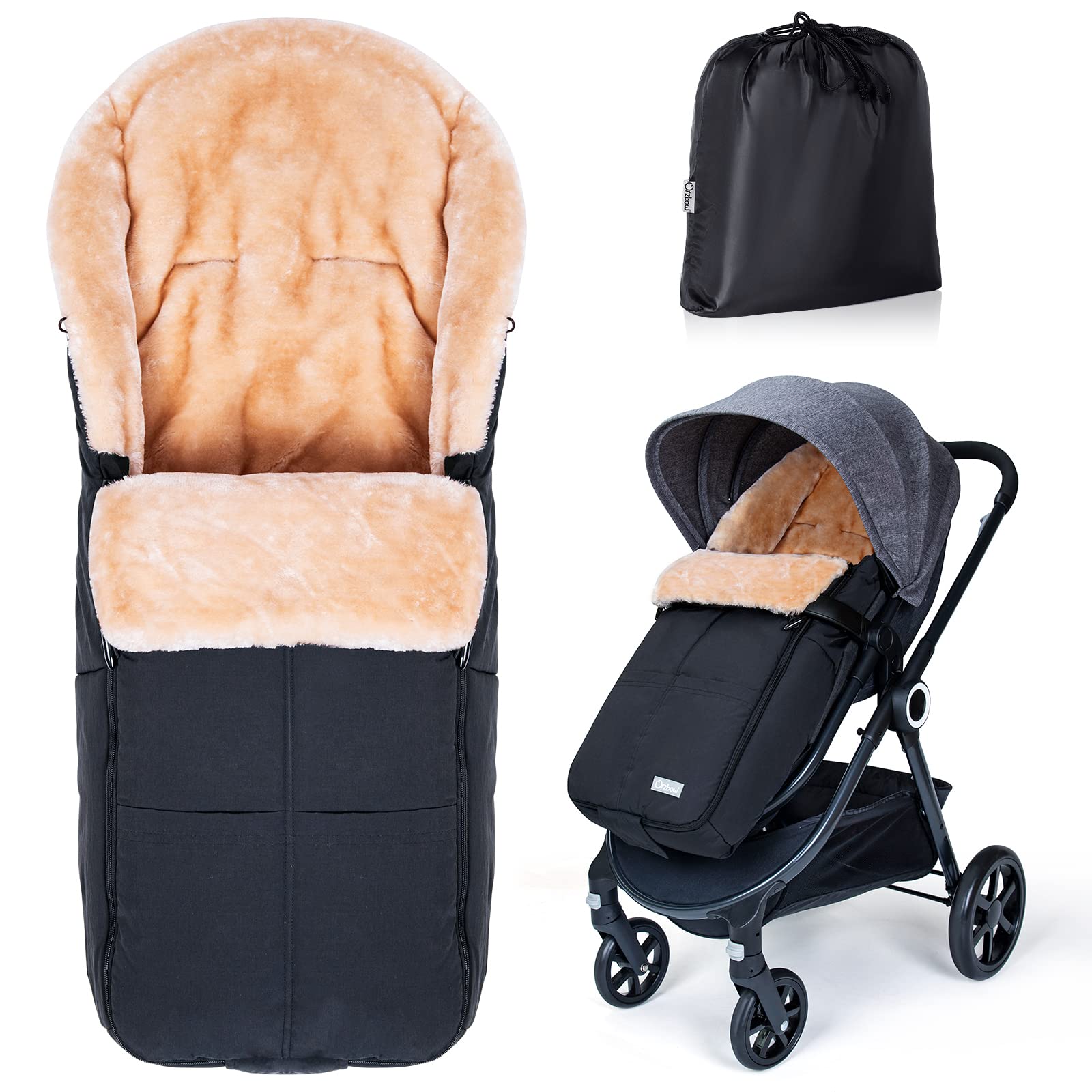 Orzbow stroller footmuff with two way zipper for easy access and temp control.