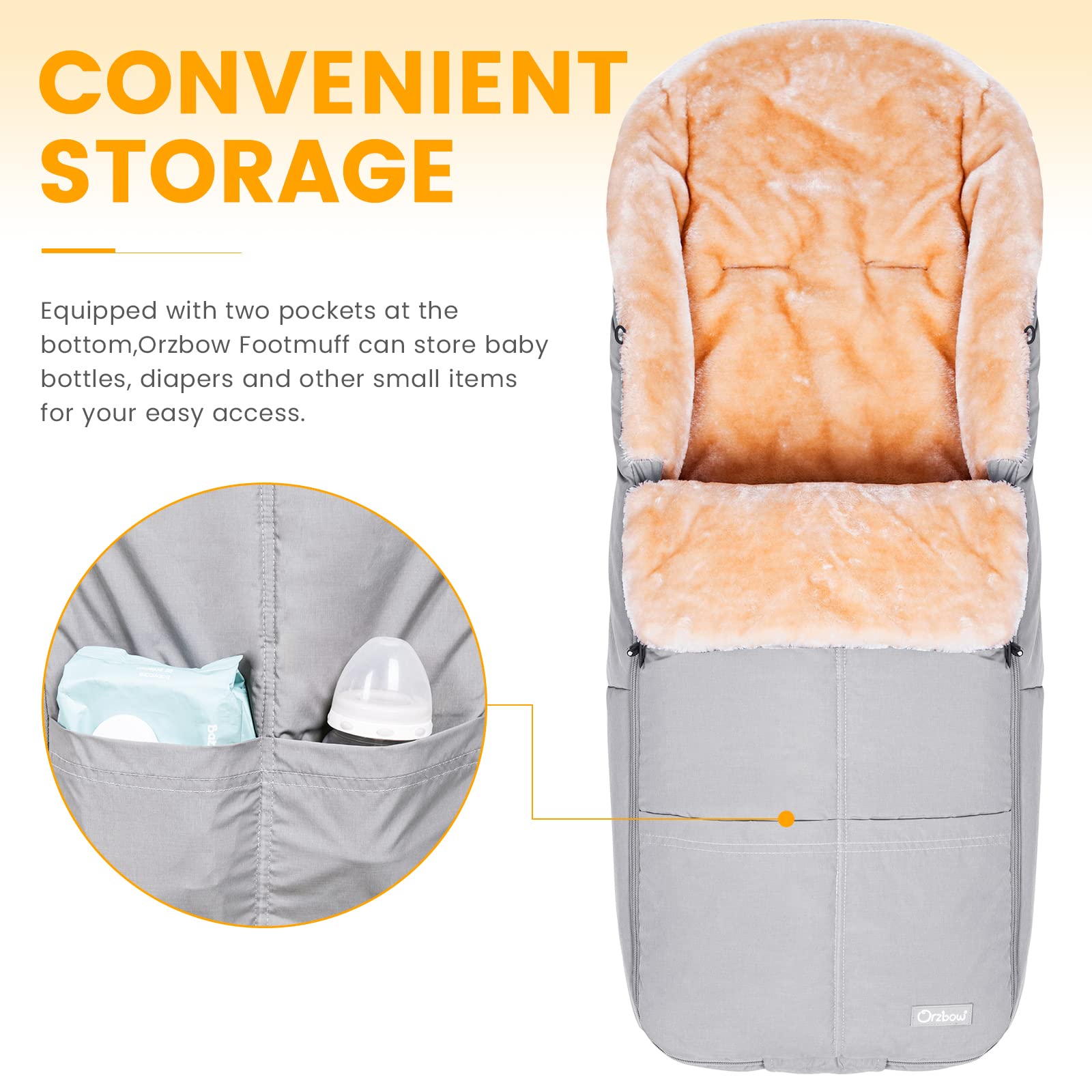 Orzbow universal-fit footmuff works with strollers, prams, and car seats