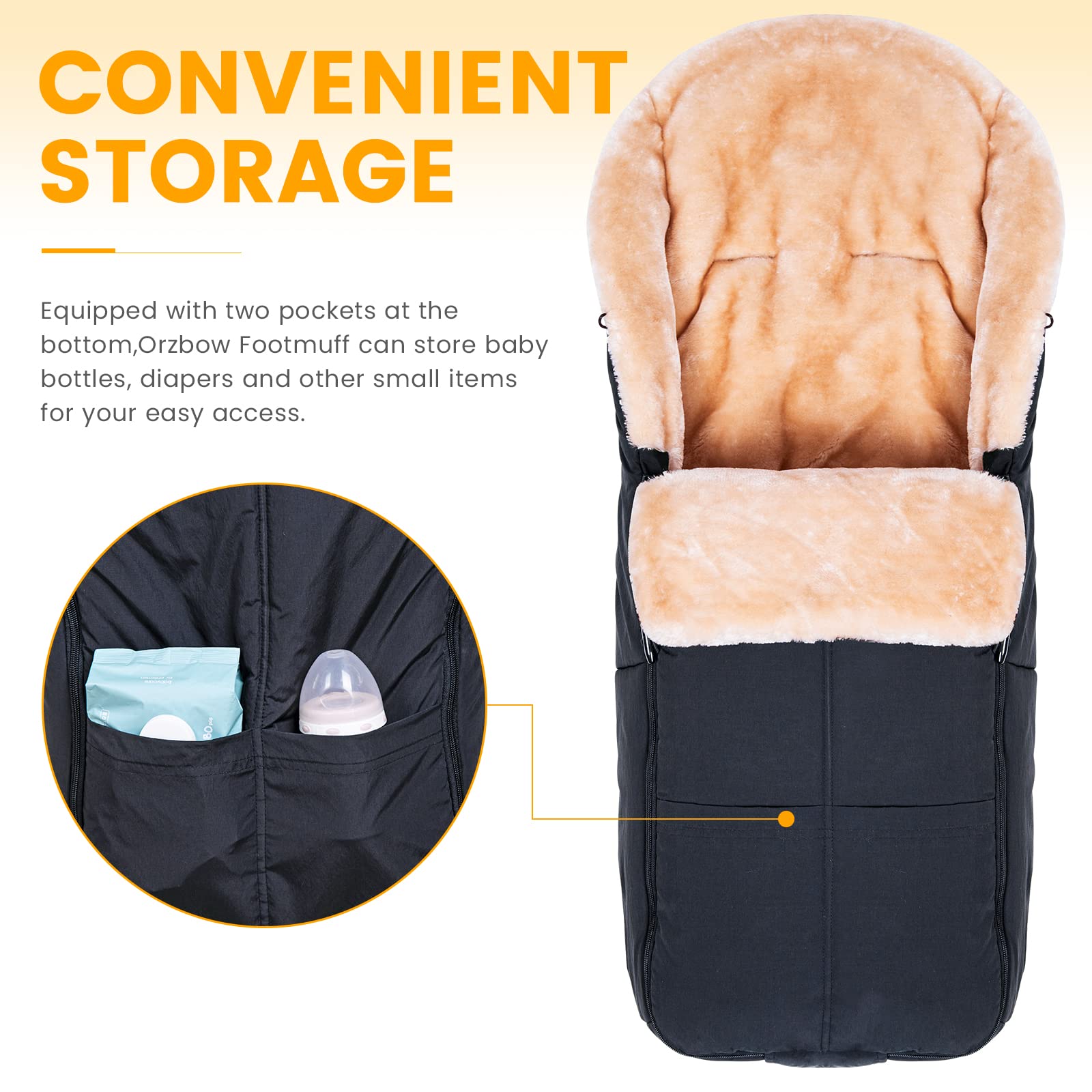 Orzbow stroller footmuff water resistant exterior protects against wind and snow.