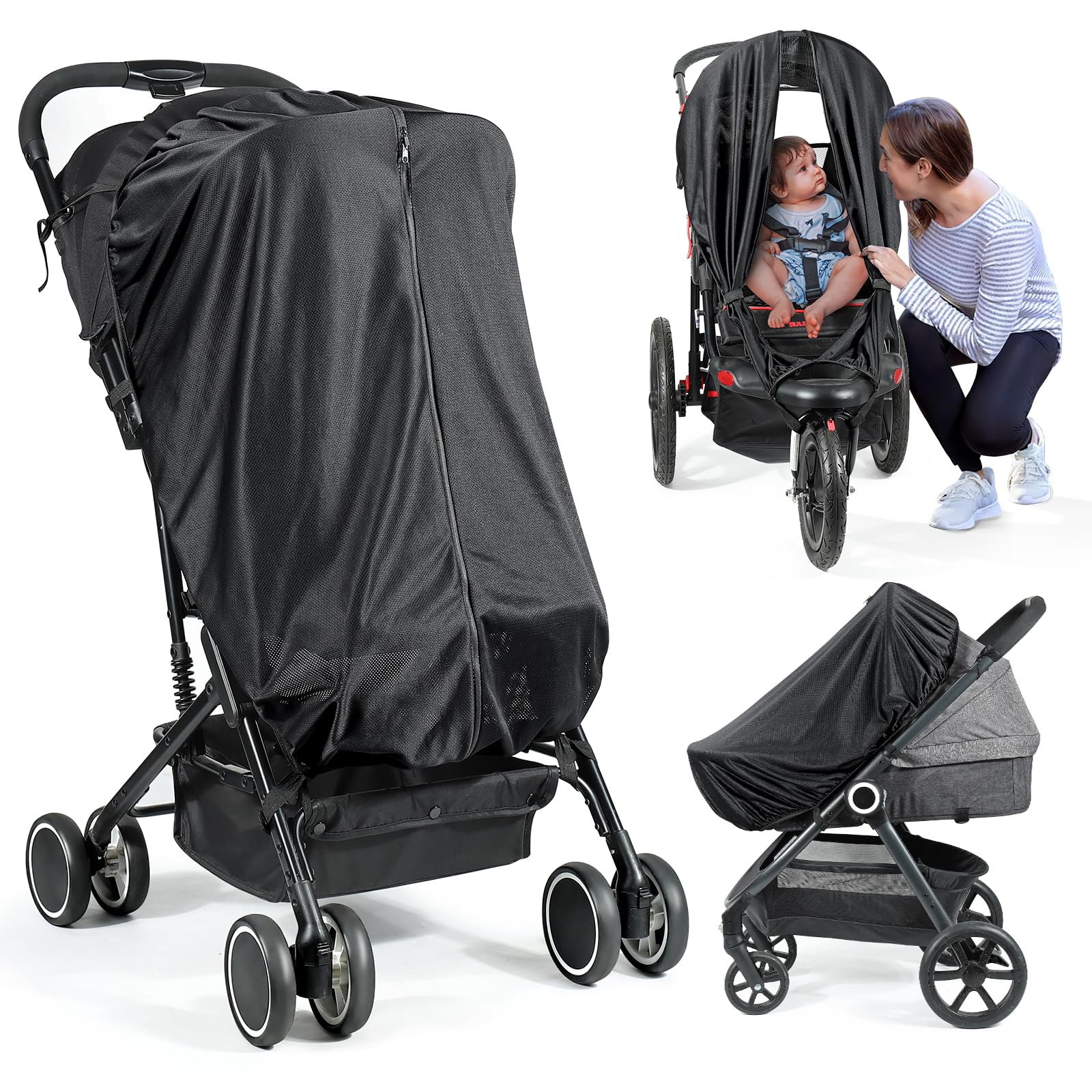 Orzbow stroller sun shade with two-way zip for easy entry and exit.