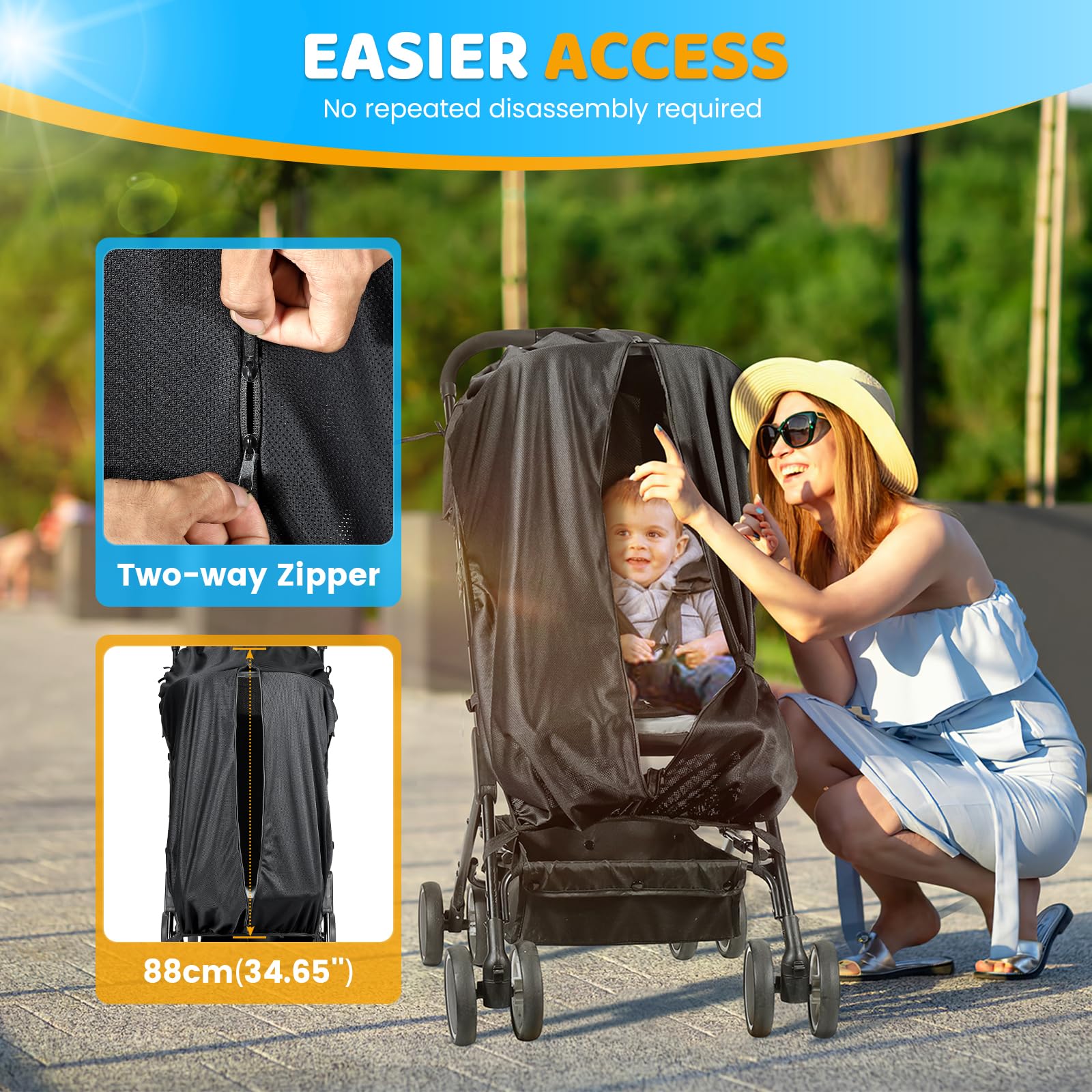 Orzbow wrap-around shade provides all-around sun protection on the go.