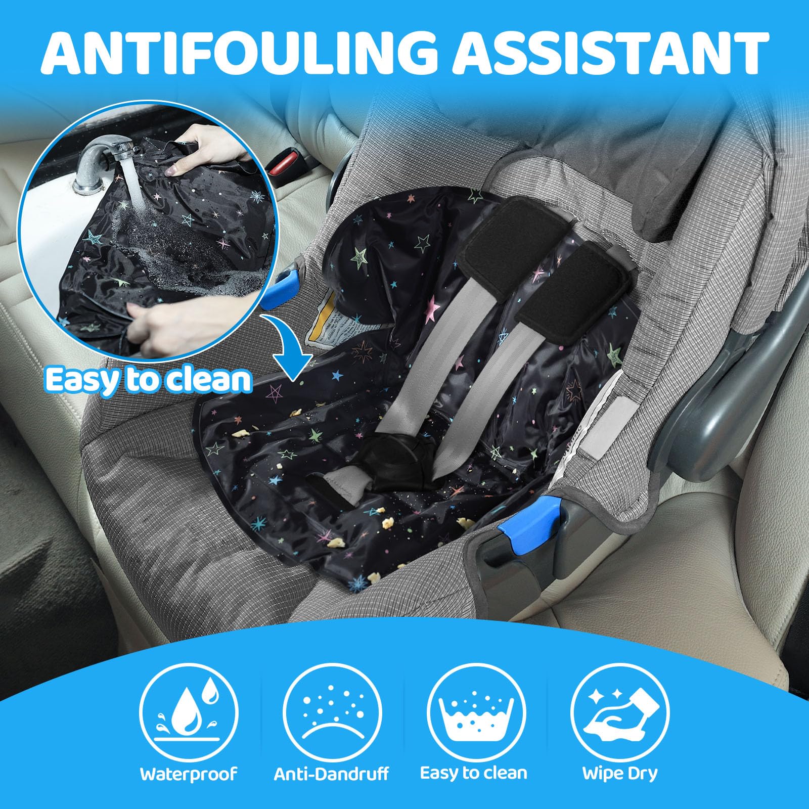 Orzbow universal-fit pad clipped with belt slots for secure car seat use.