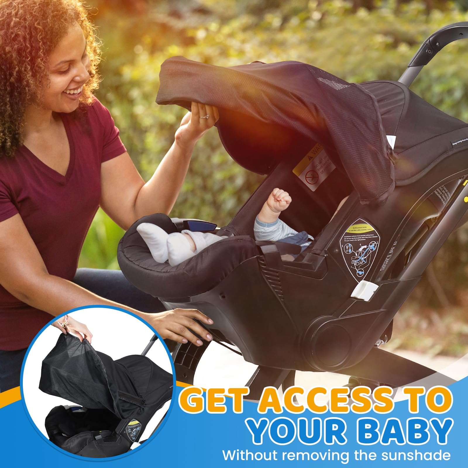 Orzbow sunshade extension breathable material keeps baby cool on hot trips.
