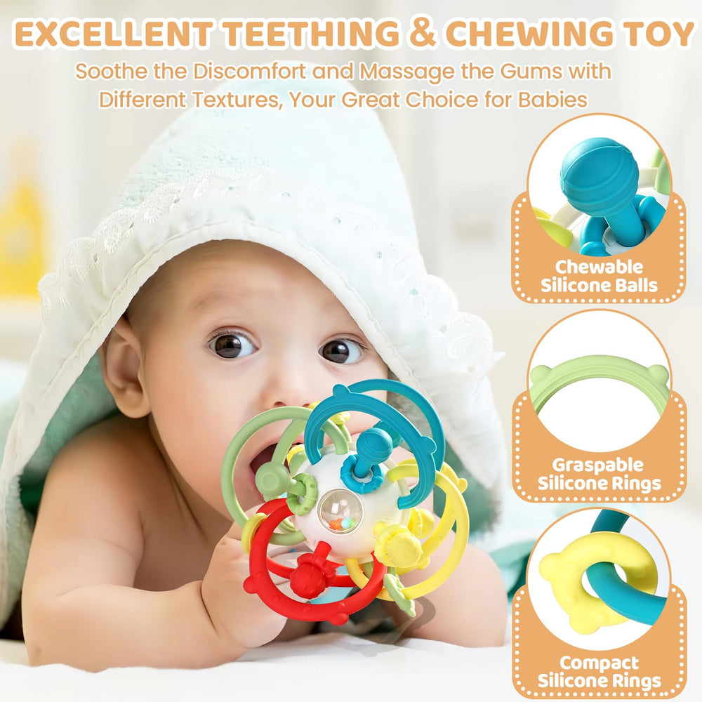 Orzbow teething toy featuring colorful silicone rings for color recognition and teething relief.