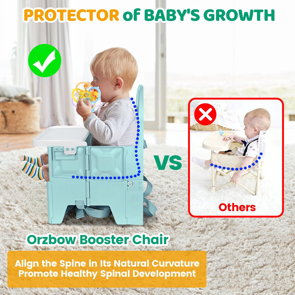 Orzbow travel high chair with carry handle enables easy transport.