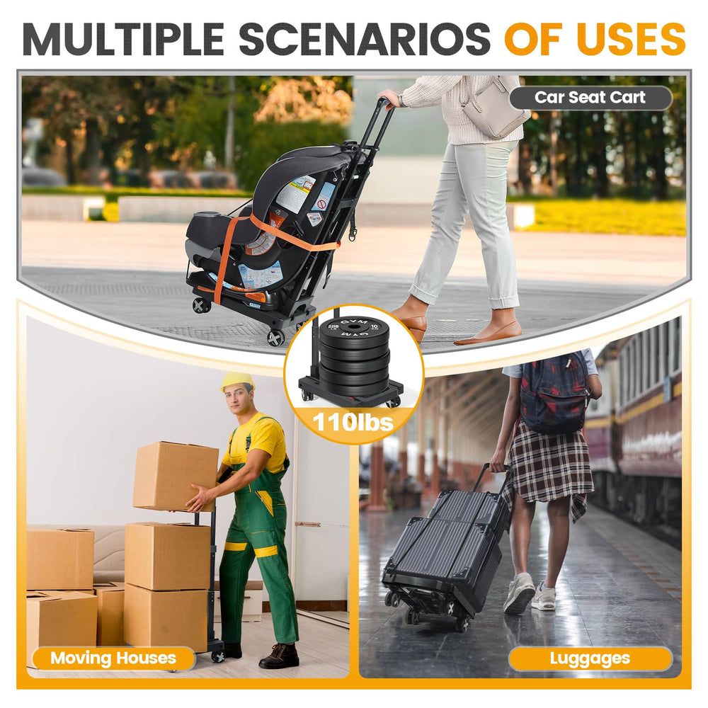 Orzbow travel cart with four wheels enables easy maneuvering through crowds.