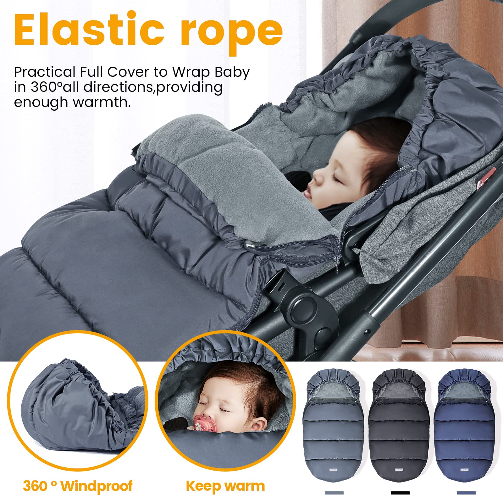 Orzbow universal fit with hook-and-loop slots secures the cover in any stroller.