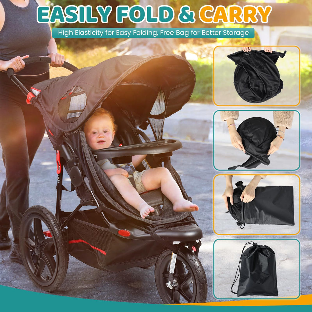 Orzbow universal-fit design stretches to fit most canopy strollers.