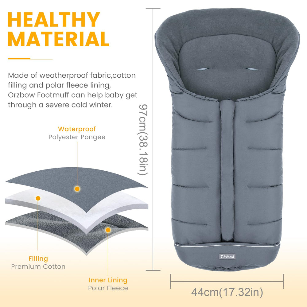 Orzbow folded footmuff in compact form fits under a folded stroller