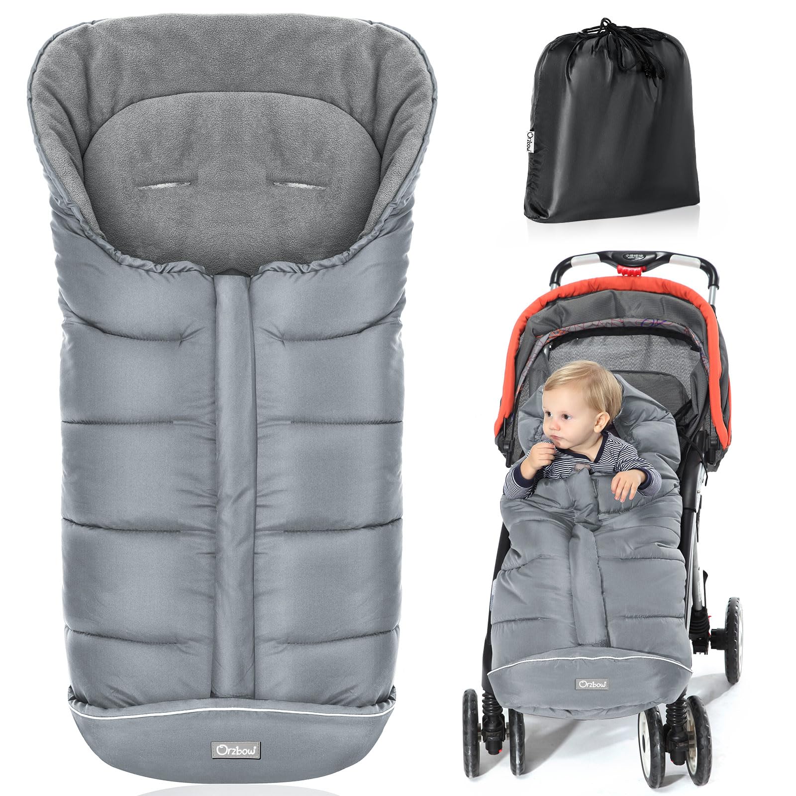 Orzbow universal footmuff front view shows warmth for stroller trips