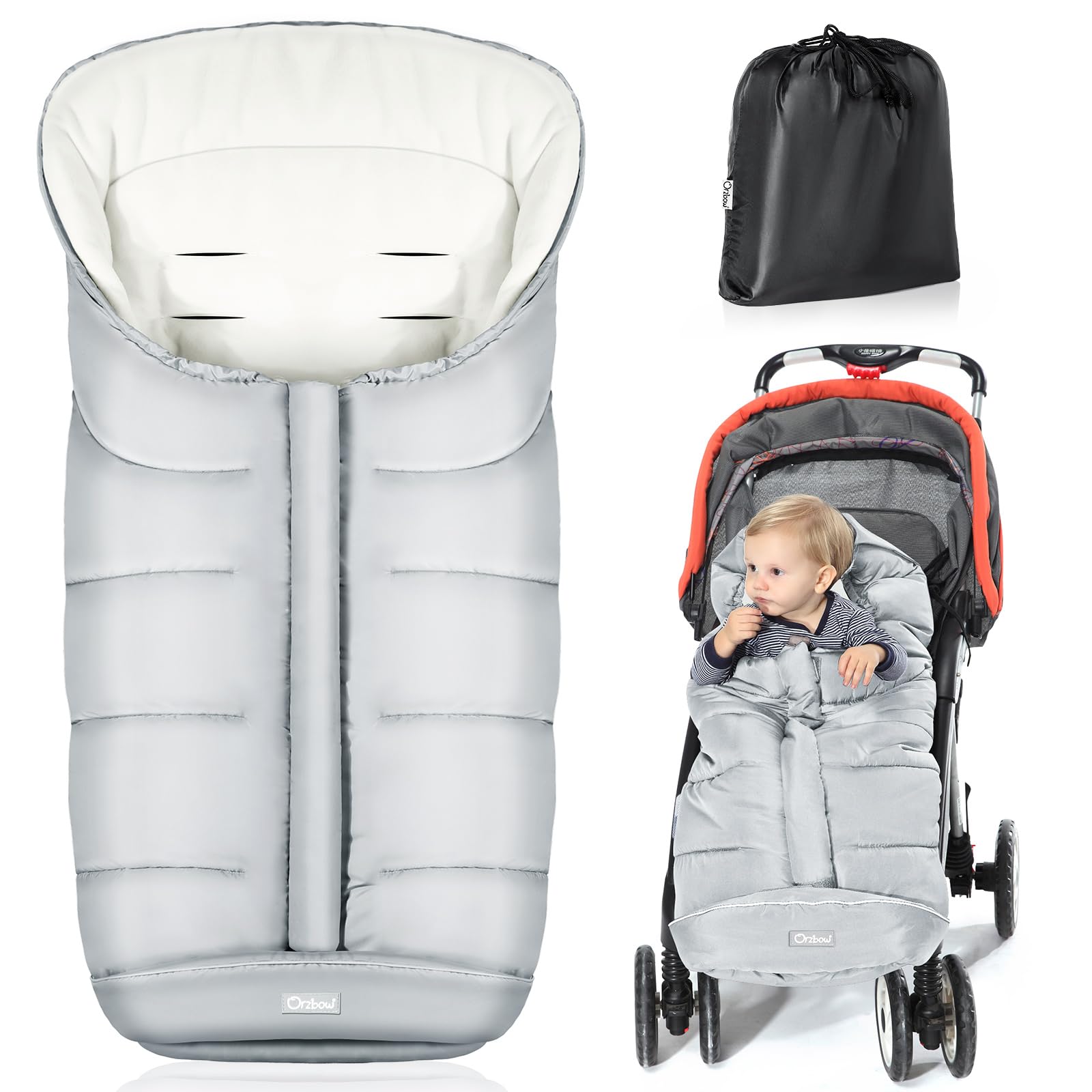 Orzbow universal footmuff with winter hood provides extra warmth on chilly stroller rides.