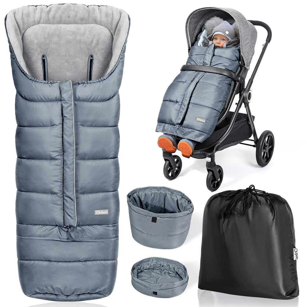 Orzbow universal stroller bunting bag in use, offers full coverage and warmth on cold strolls.