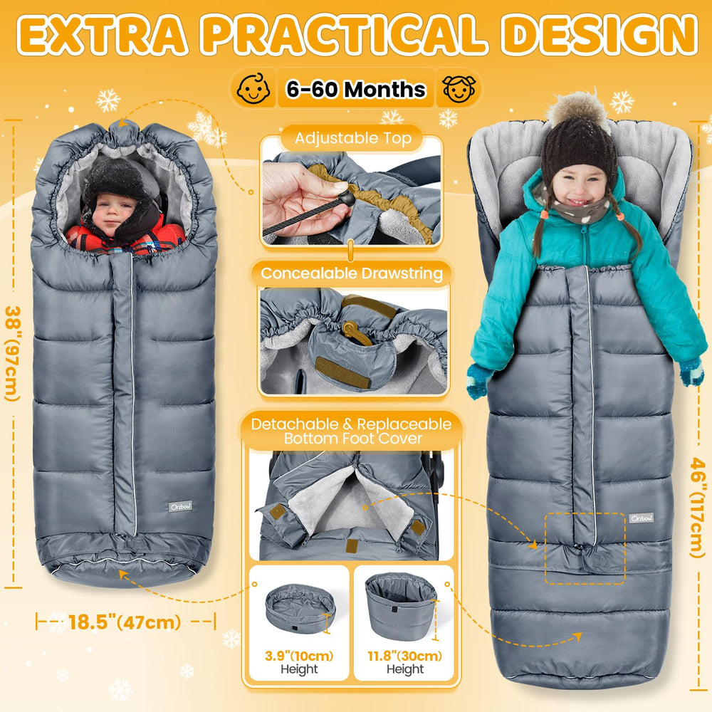 Orzbow universal bunting bag footmuff extended provides extra warmth for growing toddlers.