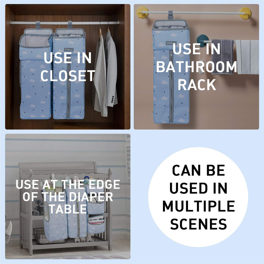 Orzbow diaper storage organizer close-up shows waterproof 300D fabric and sturdy support.