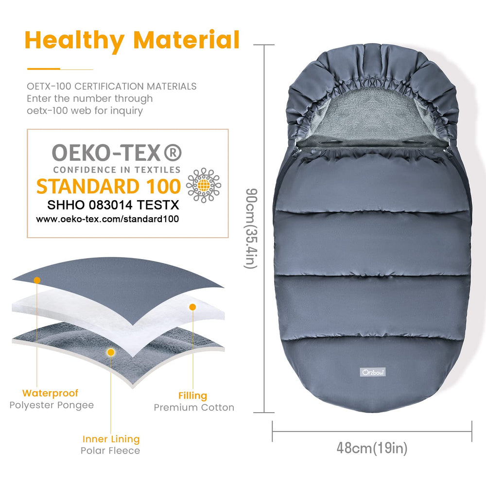 Orzbow waterproof fabric protects against wind and rain during winter walks.