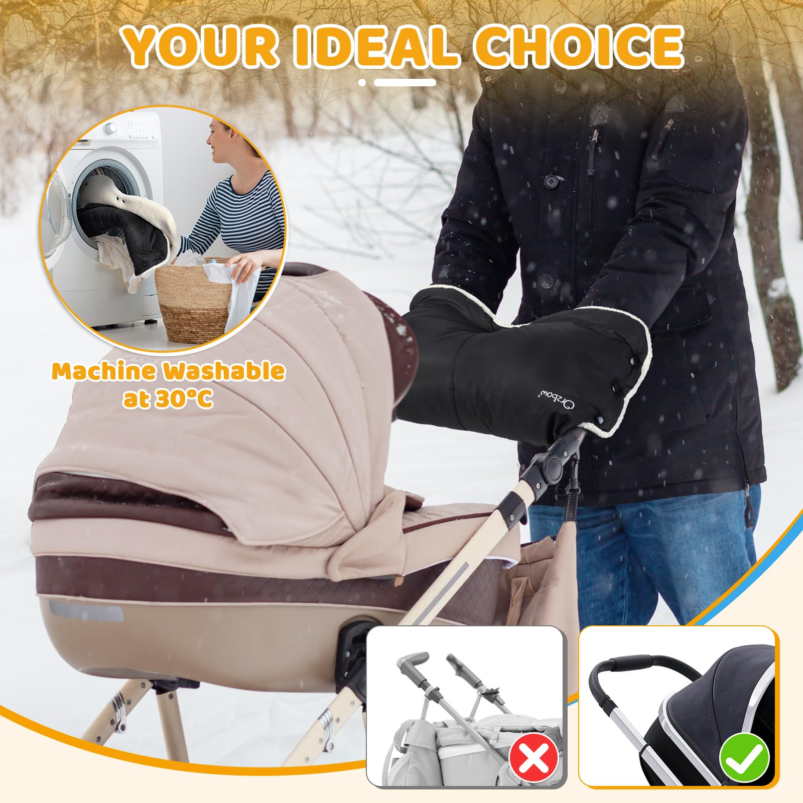 Orzbow waterproof pongee fabric shields hands during a rainy stroller ride.