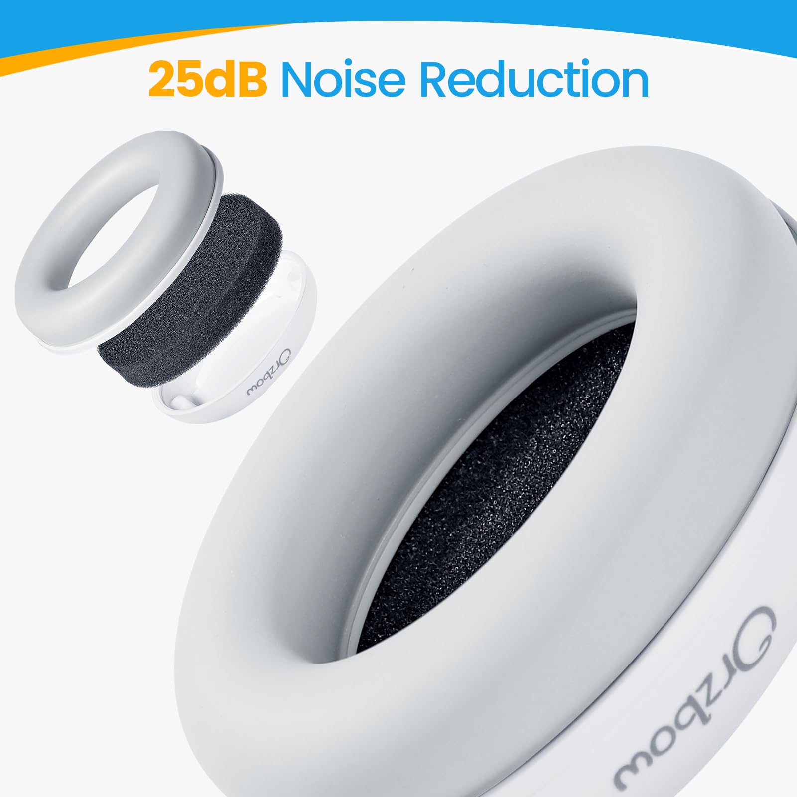 Orzbow white baby ear protection with drawstring pouch.