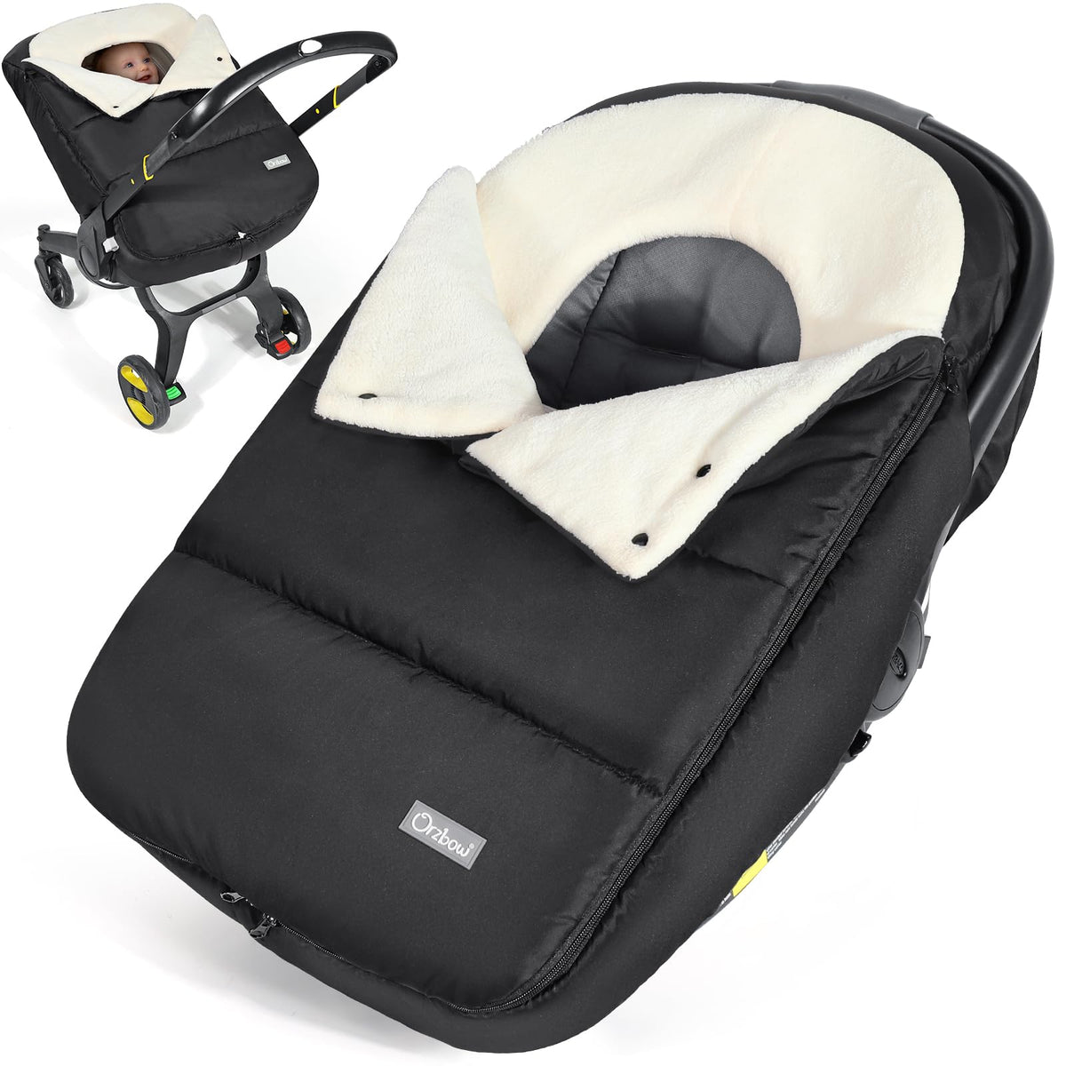Orzbow winter car seat cover for baby keeps warmth during winter trips