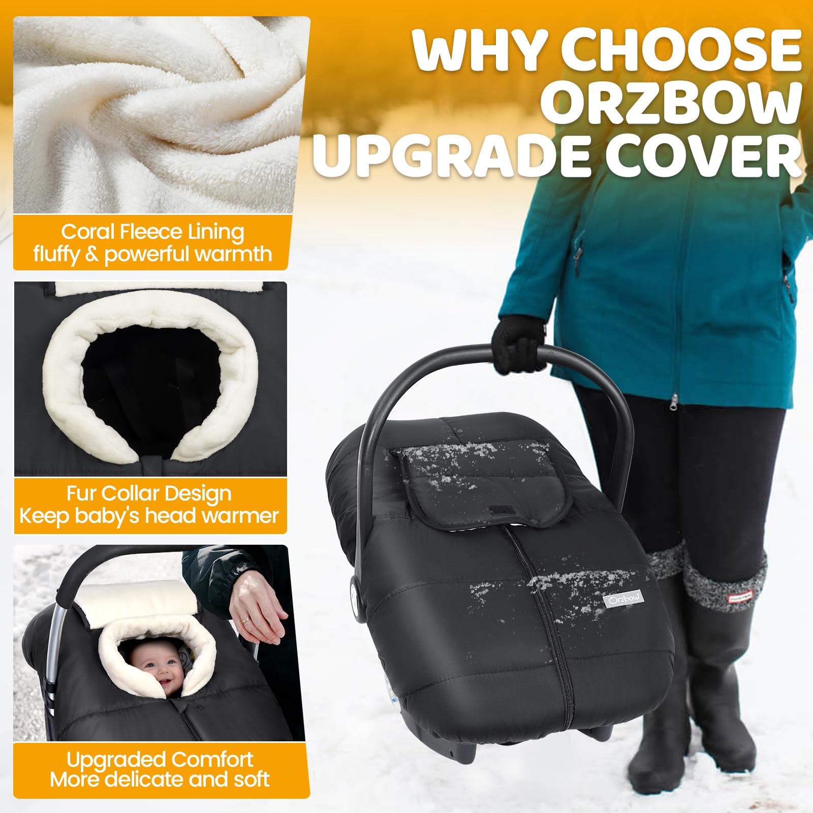 Orzbow coral fleece lining keeps baby warm and cozy on cold stroller outings.