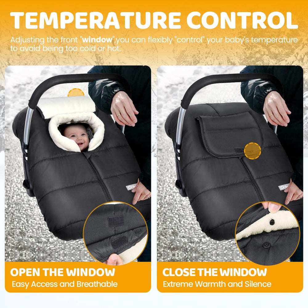 Orzbow waterproof outer fabric shields against snow and spills on winter journeys.