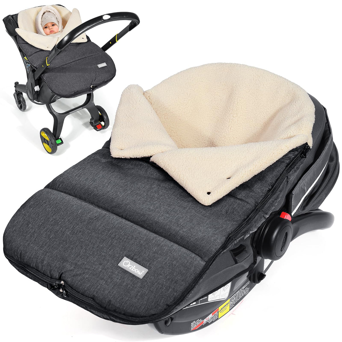 Orzbow winter carseat cover on seat showing quick install and warmth
